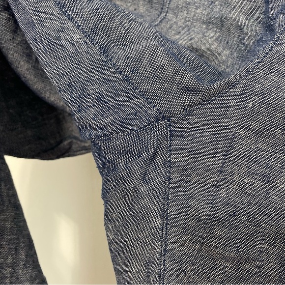 OLD NAVY High Waisted Cropped Linen Blend Pants Blue White Chambray Crop Ankle L - Picture 10 of 14